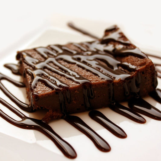 Norwood-Lavender-Farm-Lavender-Fudge-Brownie-Mix-Delicious-Brownie-on-Plate-with-chocolate-syrup-drizzle