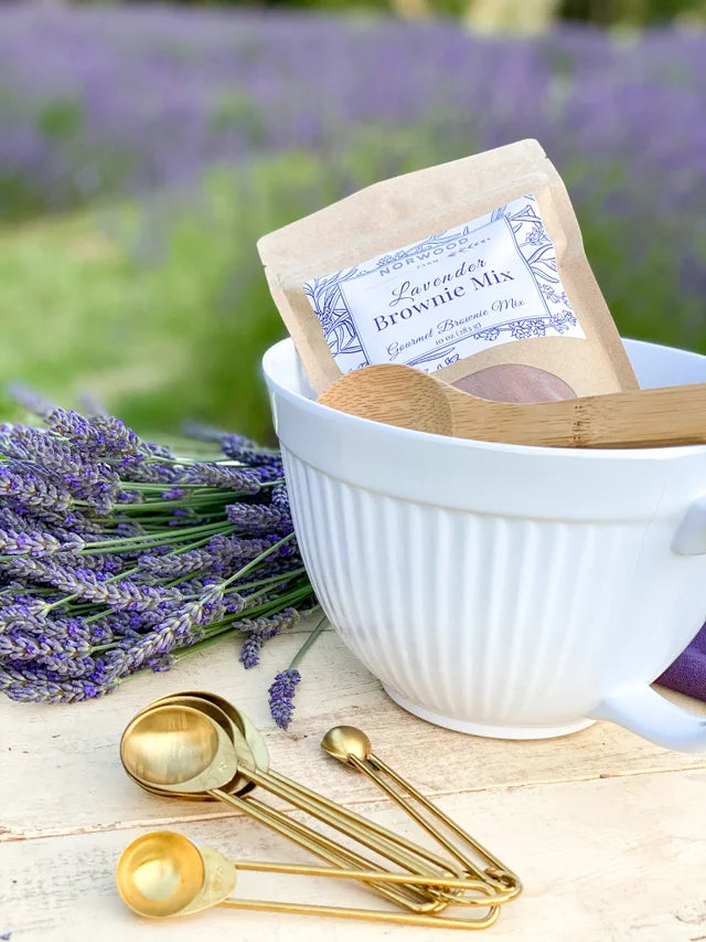 Norwood-Lavender-Farm-Lavender-Fudge-Brownie-Mix-in-Bowl-with-measuring-spoons