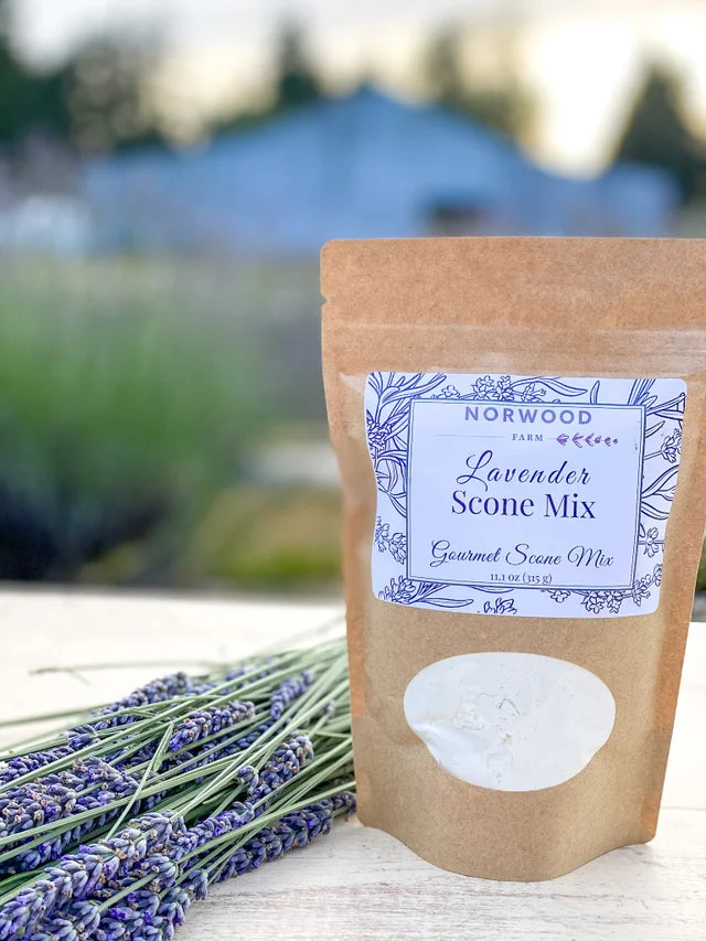 Norwood-Lavender-Farm-Lavender-Scones-Mix-shown-outside-with-fresh-lavender